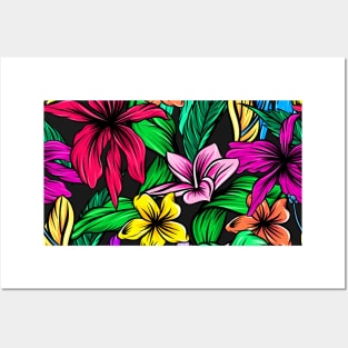 Vibrant Tropical Hibiscus Floral Pattern Posters and Art